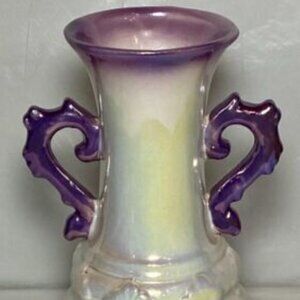 Purple & Pearl Opal Iridescent Shimmer Trophy Style Vase w/Carnival Like Finish